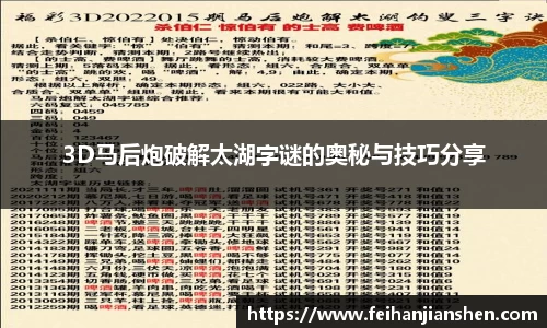 3D马后炮破解太湖字谜的奥秘与技巧分享